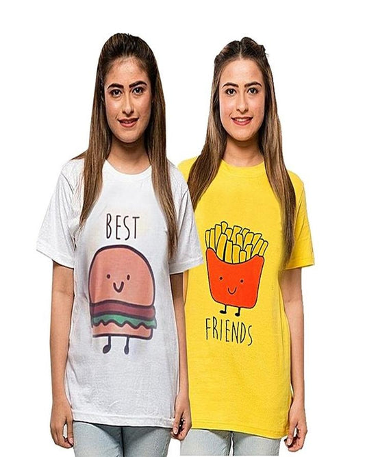 Pack Of 2 - WhiteYellow Best Friends Printed T - Shirts - HB INDUSTRIES - Tops & T - Shirts - 