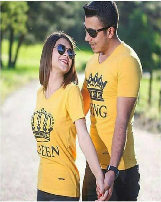 Pack Of 2 - Yellow Cotton Printed T - Shirts For Couples - HB INDUSTRIES - Tops & T - Shirts - 