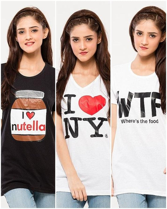 Pack of 3 - Black and White Printed T - Shirt For Her - HB INDUSTRIES - Tops & T - Shirts - 