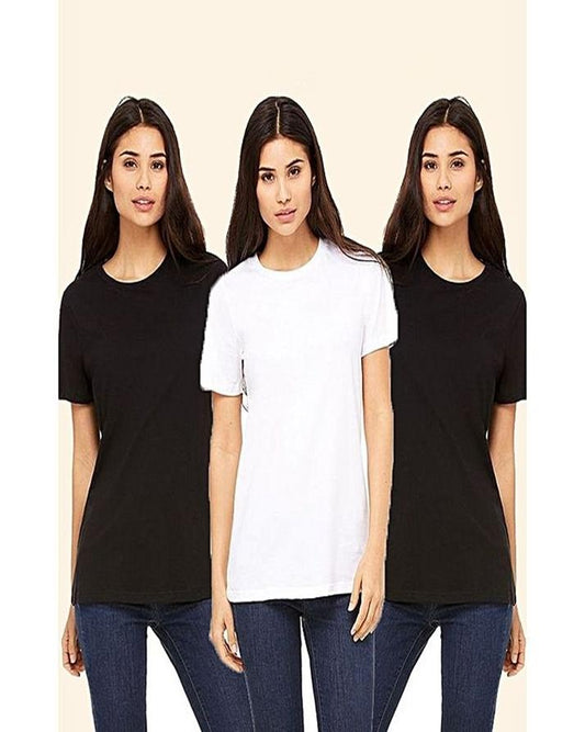 Pack of 3 - BlackBlack and White Plain T - Shirts For Her - HB INDUSTRIES - Tops & T - Shirts - 