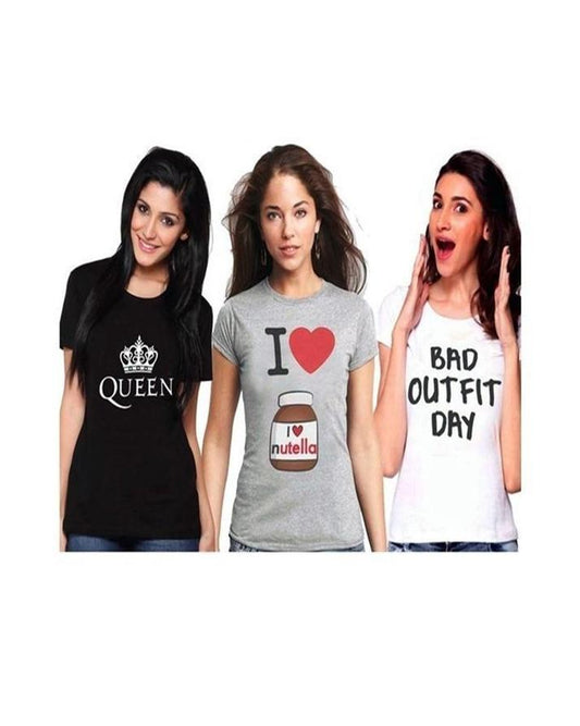 Pack of 3 - BlackGrey and White Cotton Printed T - Shirt For Her - HB INDUSTRIES - Tops & T - Shirts - 