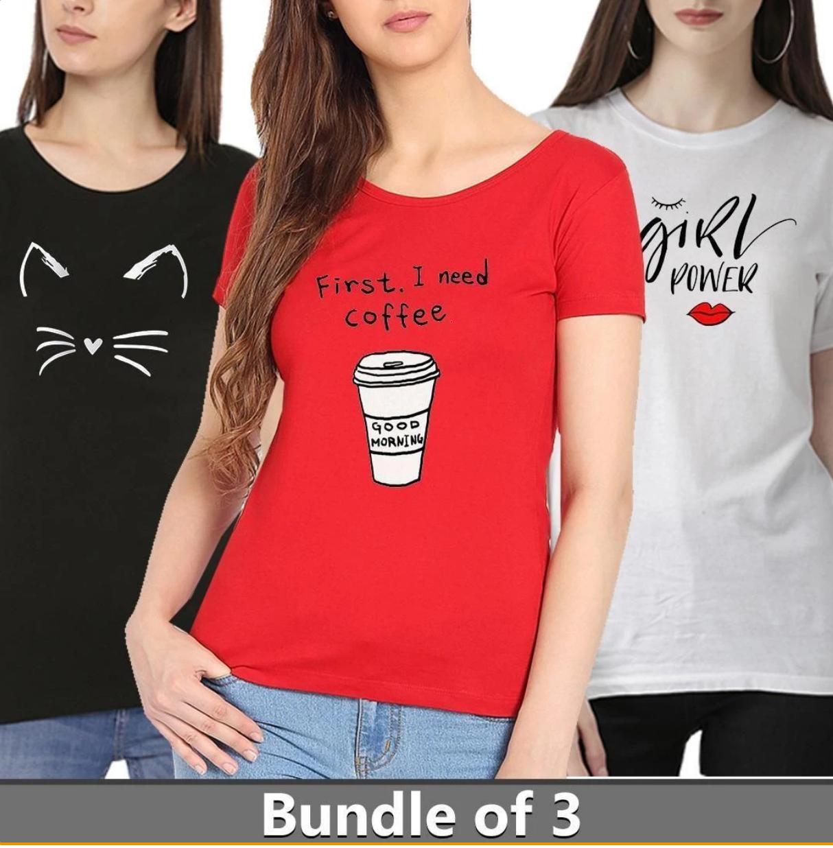 Pack Of 3 Cotton Halfsleeves Oneck Tshirt For Women - HB INDUSTRIES - Tops & T - Shirts - 