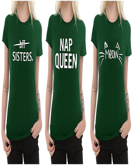 Pack Of 3 - Green Cotton Printed Tshirt For Women - HB INDUSTRIES - Tops & T - Shirts - 