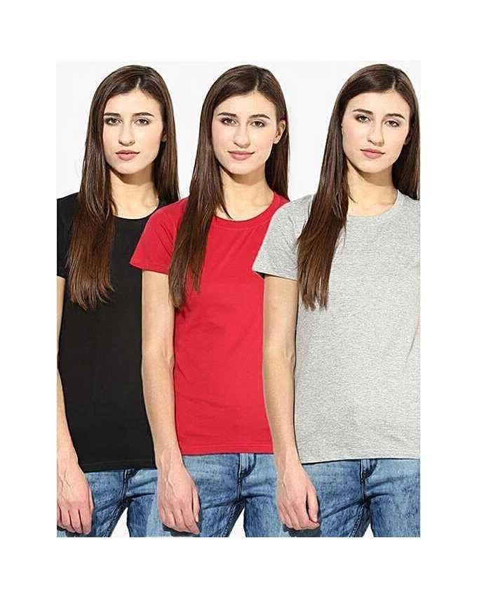 Pack of - 3 Multicoor Cotton Basic Tshirts For Women - HB INDUSTRIES - Tops & T - Shirts - 