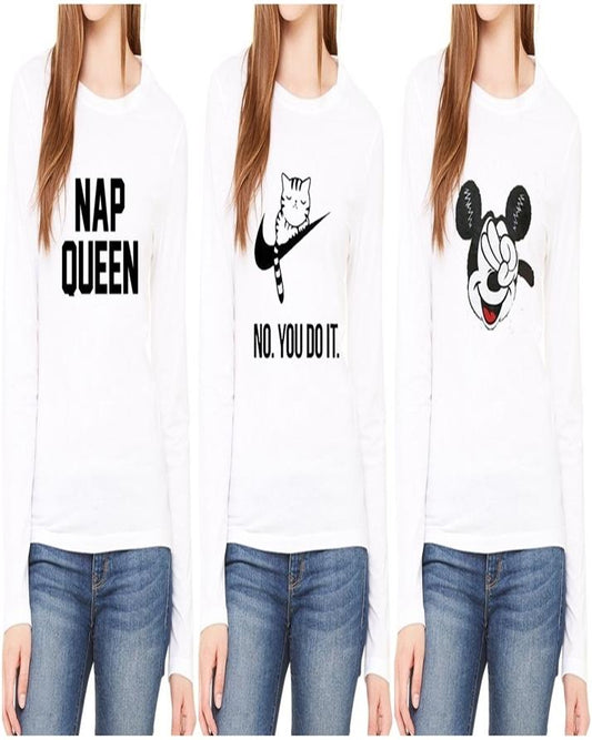 Pack Of 3 - White Cotton Printed T - Shirts For Her - HB INDUSTRIES - Tops & T - Shirts - 
