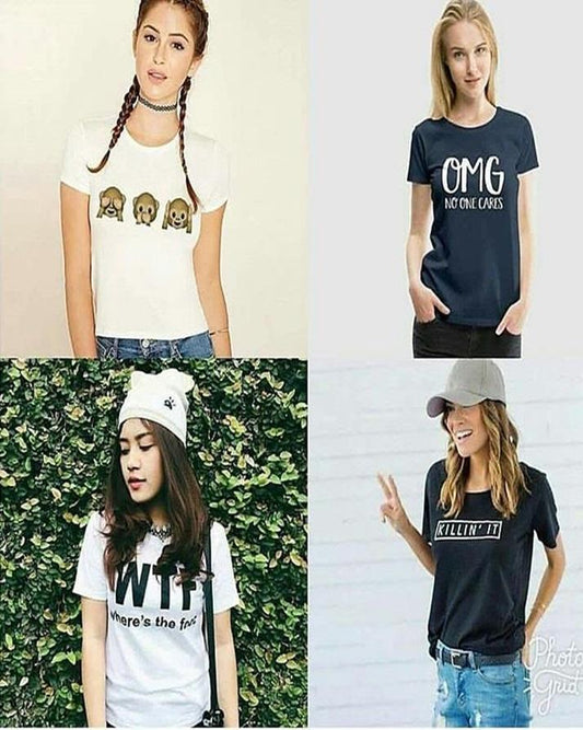 Pack Of 4 - Multicolor Cotton Printed T - Shirts For Women - HB INDUSTRIES - Tops & T - Shirts - 