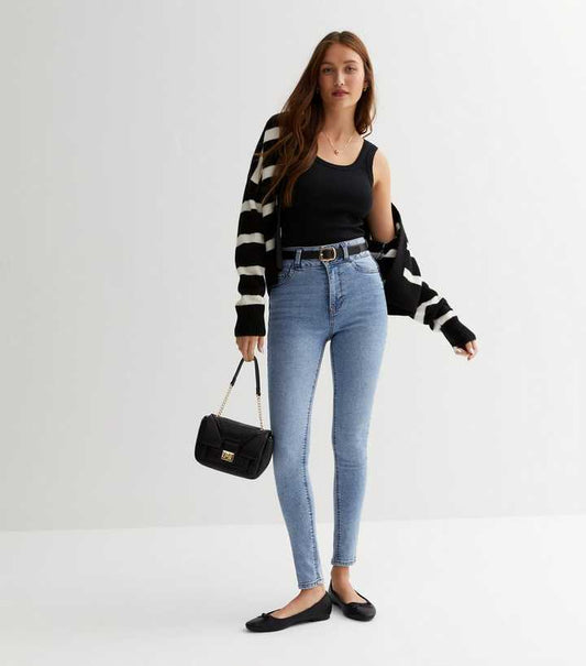 Pale Blue Lift & Shape High Waist Yazmin Skinny Jeans - HB INDUSTRIES - Jeans - 