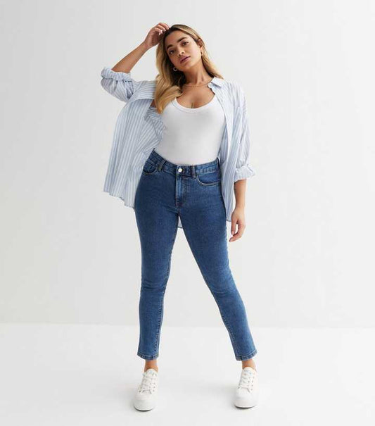 Petite Blue Mid Rise Amie Skinny Jeans - HB INDUSTRIES - Jeans - 