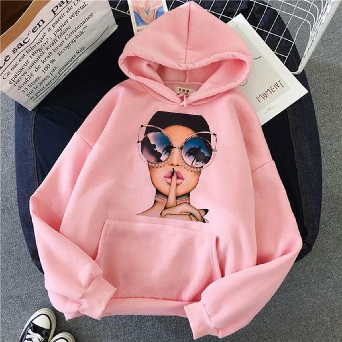 Pink Aesthetic Girl Printed Winter Fleece Full Seeves Hoodie For Women - HB INDUSTRIES - Hoodies & Sweatshirts - 
