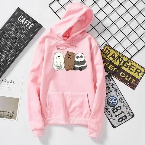 Pink Bare Bears Fleece Full Sleeves Pull Over Hoodie For Women - HB INDUSTRIES - Hoodies & Sweatshirts - 