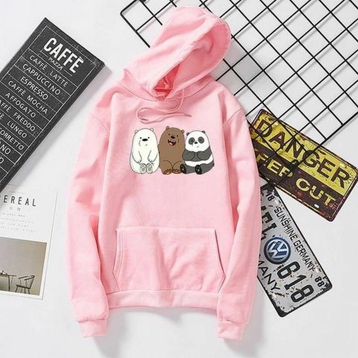 Pink Bare Bears Fleece Full Sleeves Pull Over Hoodie For Women - HB INDUSTRIES - Hoodies & Sweatshirts - 