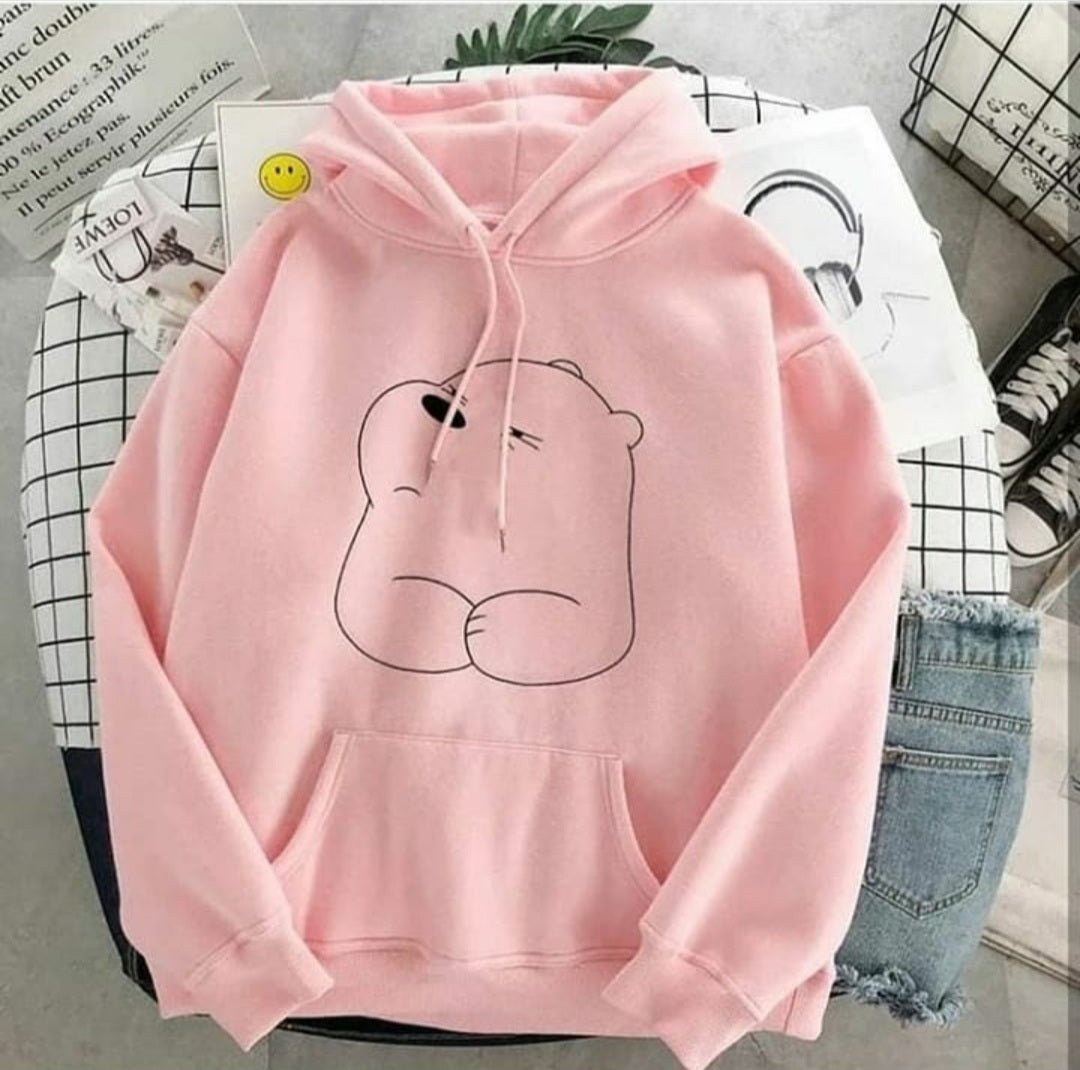 Pink Bear Fleece Full Sleeves Pull Over Hoodie For Women - HB INDUSTRIES - Hoodies & Sweatshirts - 