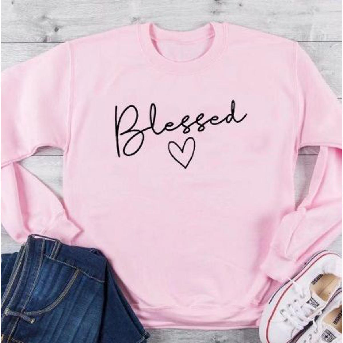 Pink Blessed Printed Fleece Full Sleeves Pull Over Sweatshirt For Women - HB INDUSTRIES - Hoodies & Sweatshirts - 