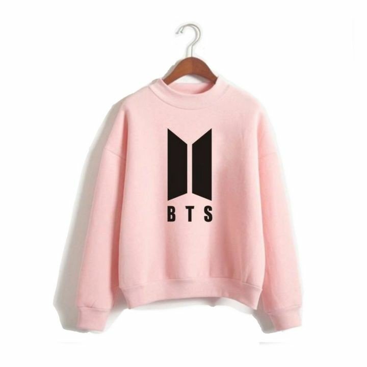 Pink Bts Fleece Full Sleeves Pull Over Sweatshirt For Women - HB INDUSTRIES - Hoodies & Sweatshirts - 