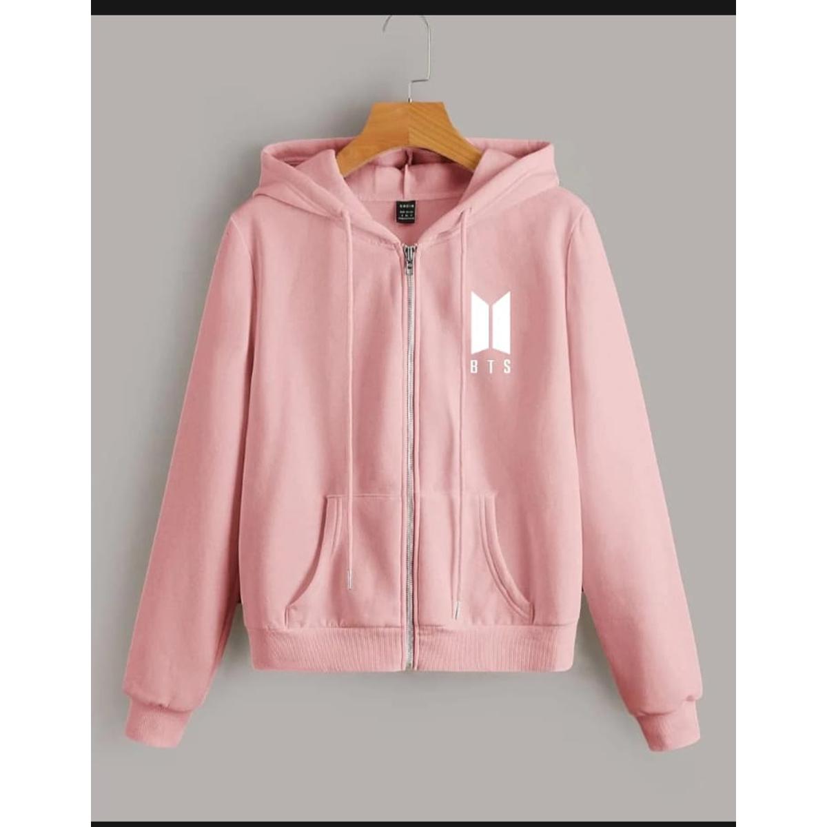 Pink BTS Fleece Full Sleeves Zipper Hoodie For Women - HB INDUSTRIES - Hoodies & Sweatshirts - 