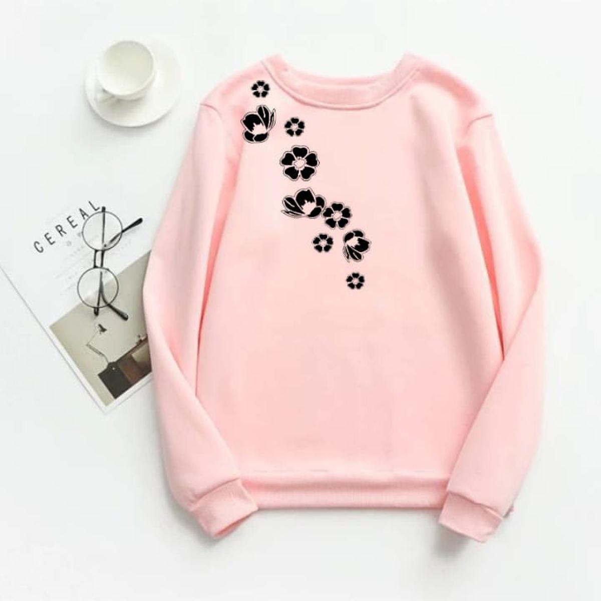 Pink Flower Fleece Full Sleeves Sweatshirt For Women - HB INDUSTRIES - Hoodies & Sweatshirts - 