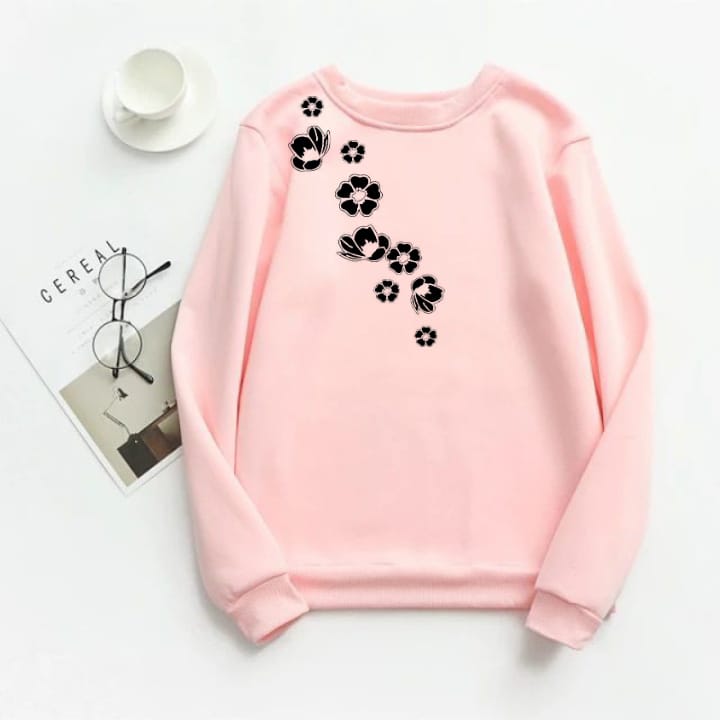Pink Flower Fleece Full Sleeves Sweatshirt For Women - HB INDUSTRIES - Hoodies & Sweatshirts - 