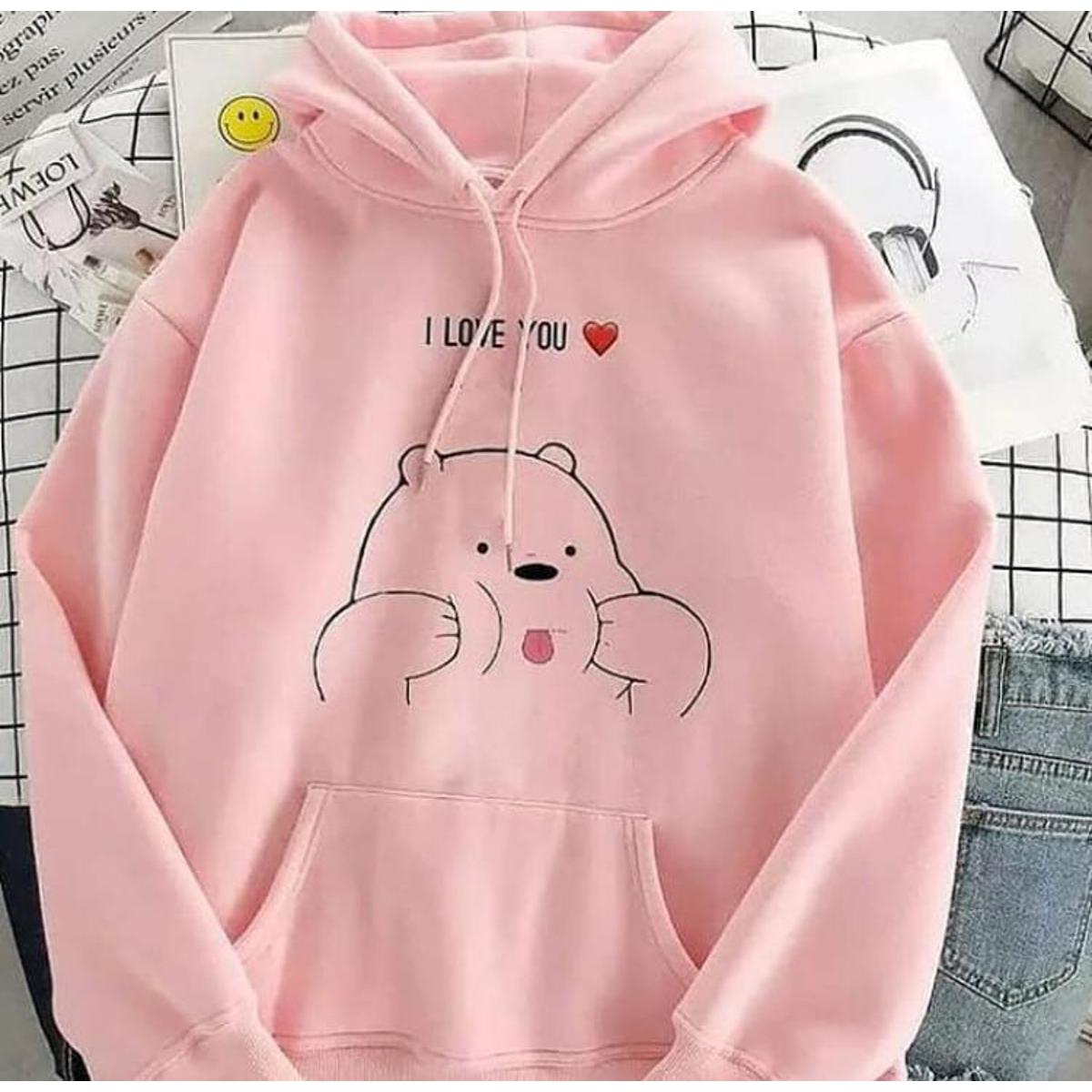 Pink I Love You Fleece Full Sleeves Pull Over Hoodie For Women - HB INDUSTRIES - Hoodies & Sweatshirts - 