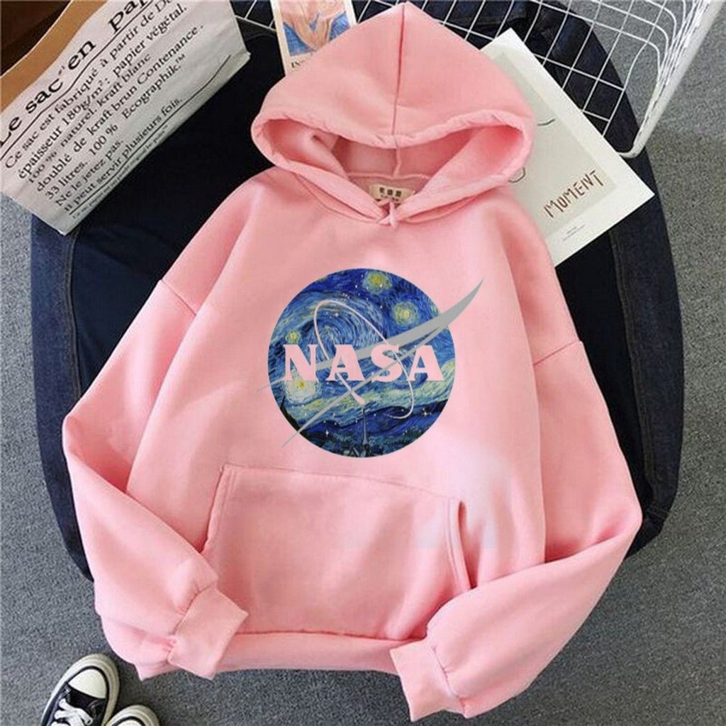 Pink Nasa Fleece Full Sleeves Pull Over Hoodie For Women - HB INDUSTRIES - Hoodies & Sweatshirts - 