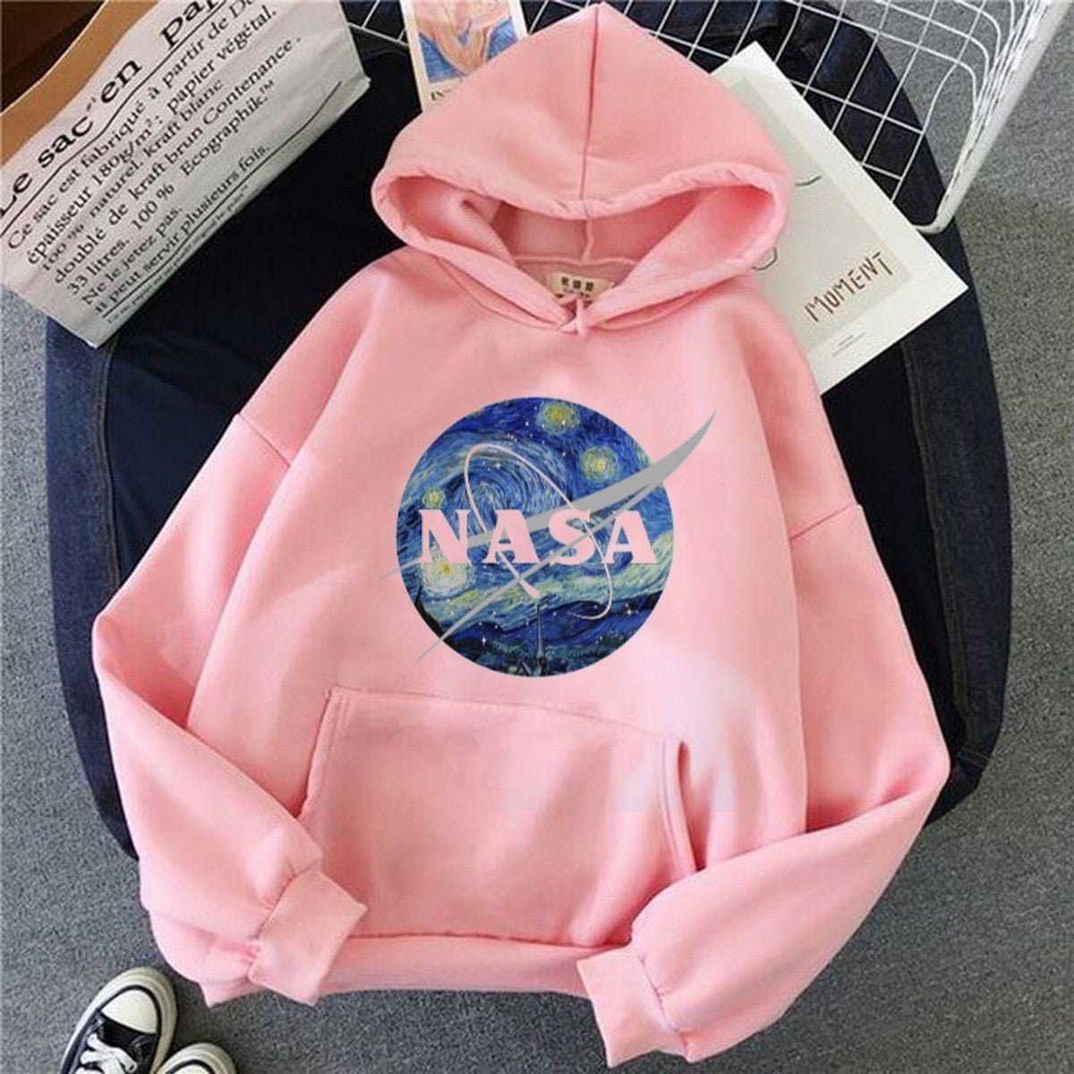 Pink Nasa Fleece Full Sleeves Pull Over Hoodie For Women - HB INDUSTRIES - Hoodies & Sweatshirts - 