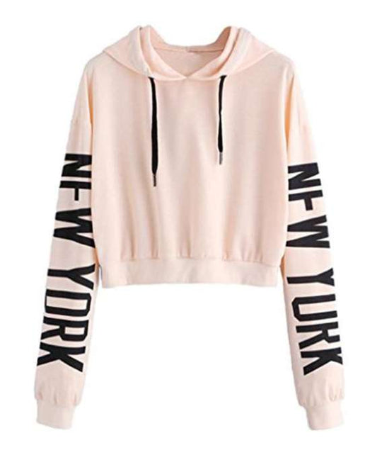 PINK NEW YORK CROPPED HOODIE FOR womens 1010 - HB INDUSTRIES - Hoodies & Sweatshirts - 