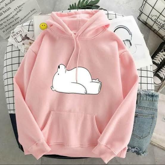 Pink Panda Bear Printed Fleece Full Sleeves Pull Over Hoodie For Women - HB INDUSTRIES - Hoodies & Sweatshirts - 
