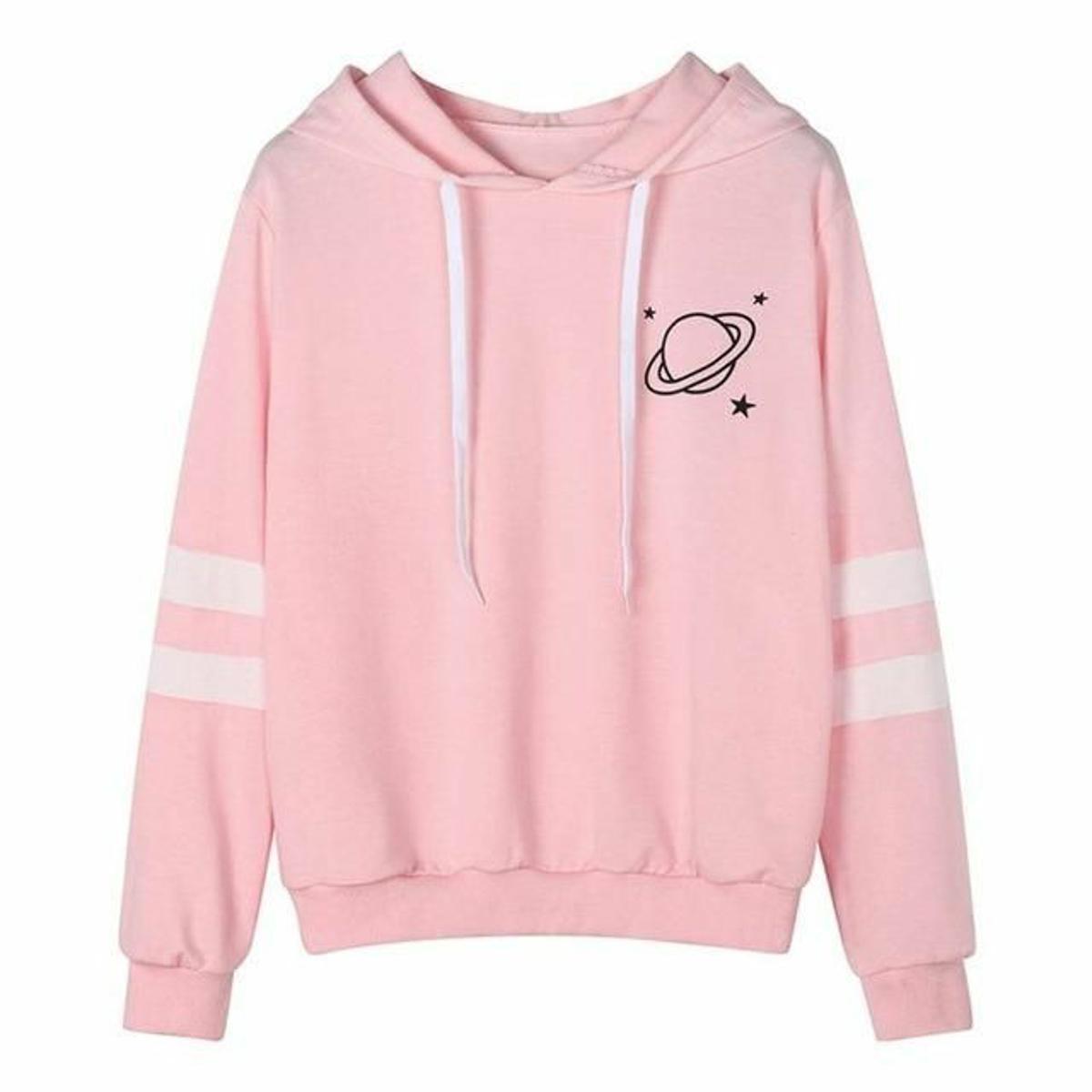 Pink Planet Printed Fleece Full Sleeves Pull Over Hoodie For Women - HB INDUSTRIES - Hoodies & Sweatshirts - 
