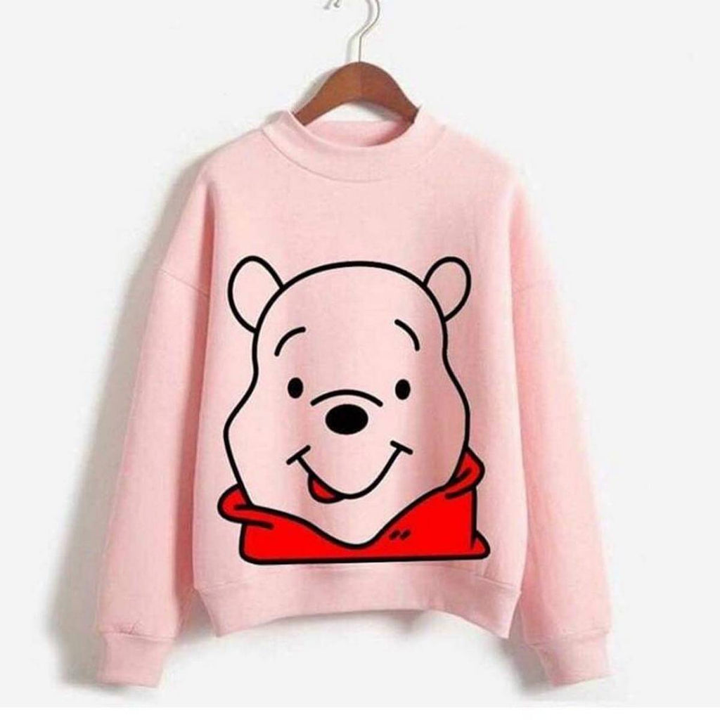 Pink Pooh Fleece Full Sleeves Pull Over Sweatshirt For Women - HB INDUSTRIES - Hoodies & Sweatshirts - 