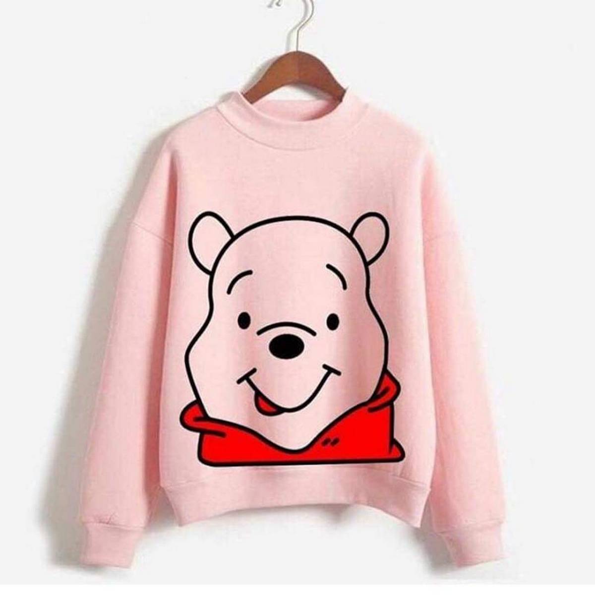 Pink Pooh Fleece Full Sleeves Pull Over Sweatshirt For Women - HB INDUSTRIES - Hoodies & Sweatshirts - 