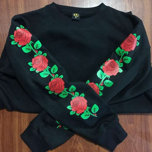 Pink Printed Flowered Sleeves Sweatshirt 250 - HB INDUSTRIES - Hoodies & Sweatshirts - 