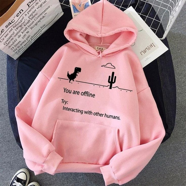 Pink You Are Offline Fleece Full Sleeves Pull Over Hoodie For Women - HB INDUSTRIES - Hoodies & Sweatshirts - 