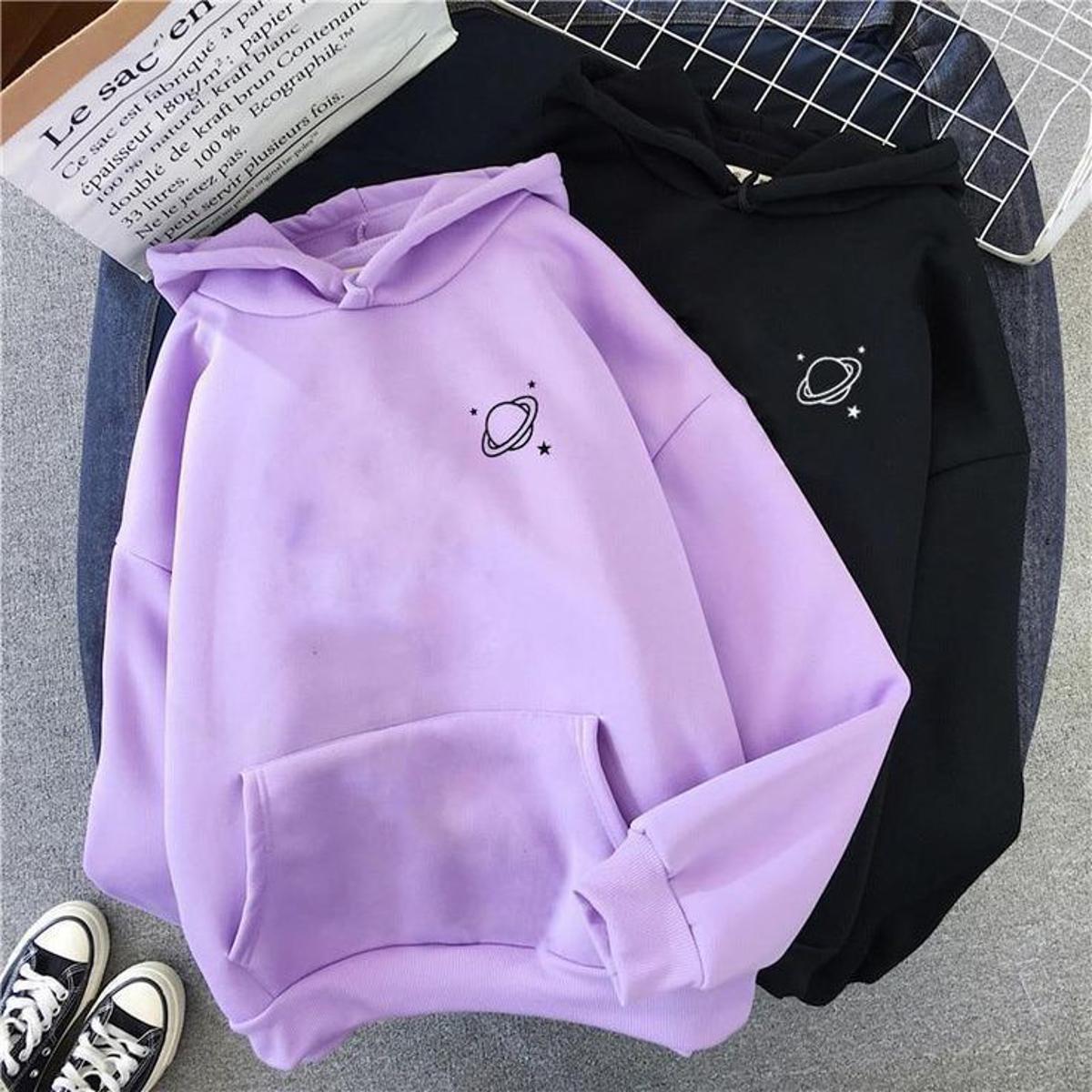 Planet Printed Winter Fleece Full Seeves Hoodie For Women - HB INDUSTRIES - Hoodies & Sweatshirts - 
