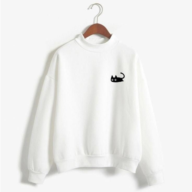 Pocket Cat Printed Fleece Full Sleeves Pull Over Sweatshirt For Women - HB INDUSTRIES - Hoodies & Sweatshirts - 