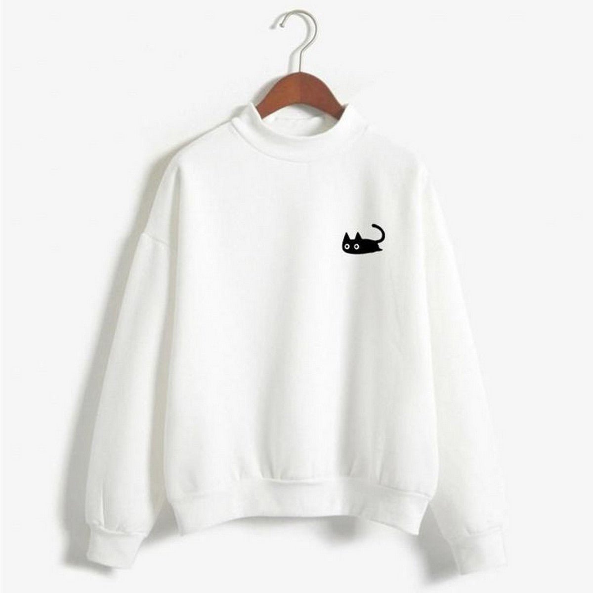Pocket Cat Printed Fleece Full Sleeves Pull Over Sweatshirt For Women - HB INDUSTRIES - Hoodies & Sweatshirts - 