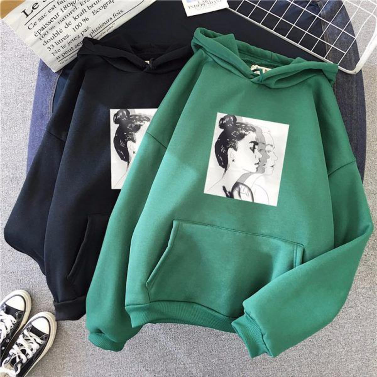 Pop Art Sketch Printed Fleece Full Sleeves Pull Over Hoodie For Women - HB INDUSTRIES - Hoodies & Sweatshirts - 