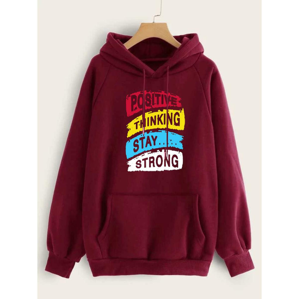 Positive Thinking Stay Strong Printed Fleece Full Sleeves Pull Over Hoodie For Men & Women - HB INDUSTRIES - Hoodie & Sweatshirt - 