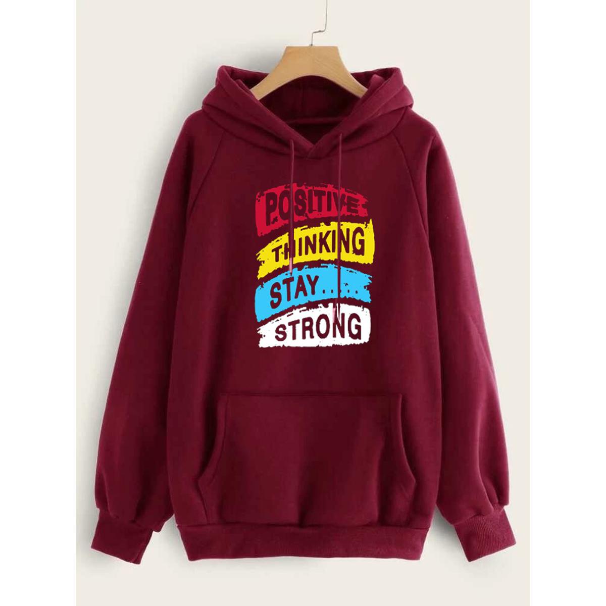 Positive Thinking Stay Strong Printed Fleece Full Sleeves Pull Over Hoodie For Men & Women - HB INDUSTRIES - Hoodie & Sweatshirt - 