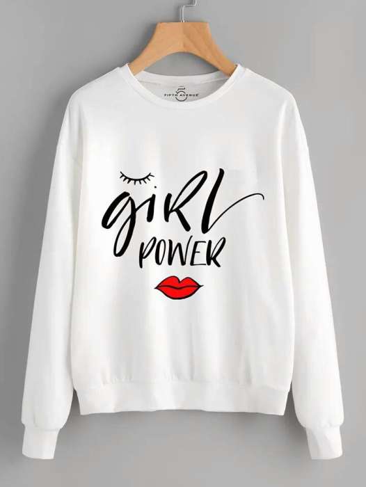 Power Stylish White Printed Sweatshirt For Women - HB INDUSTRIES - Hoodies & Sweatshirts - 