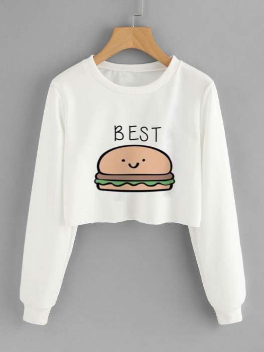Printed Crop Sweatshirt For Women - HB INDUSTRIES - Hoodies & Sweatshirts - 