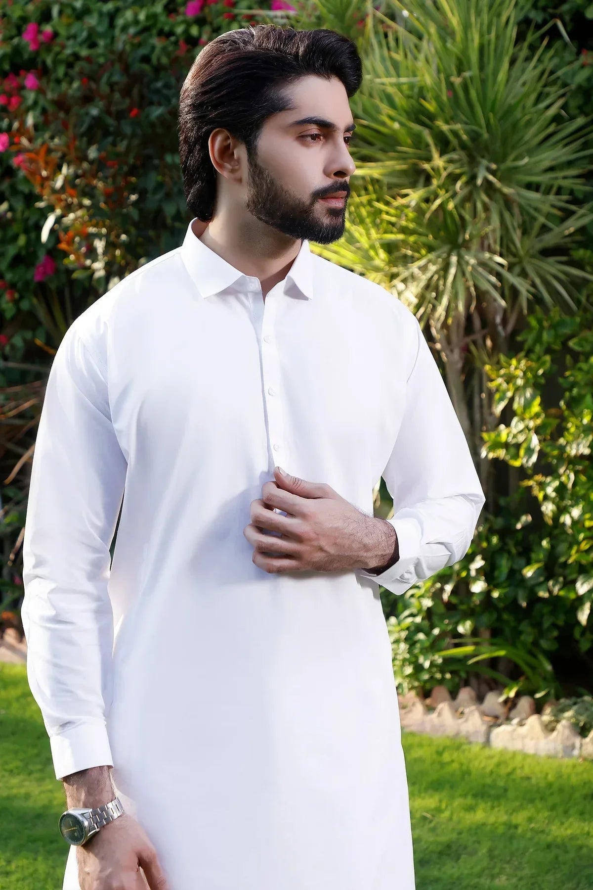 Pure Elegance: Natural White Shalwar Kameez Ensemble - HB INDUSTRIES - Shalwar Kameez - 