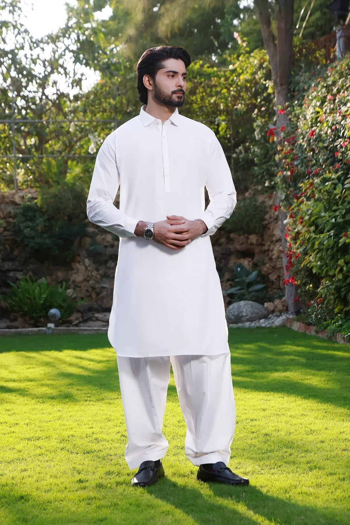 Pure Elegance: Natural White Shalwar Kameez Ensemble - HB INDUSTRIES - Shalwar Kameez - 