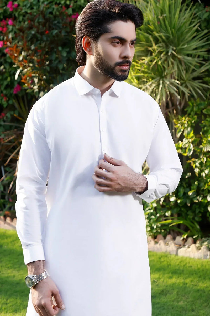 Pure Elegance: Natural White Shalwar Kameez Ensemble - HB INDUSTRIES - Shalwar Kameez - 