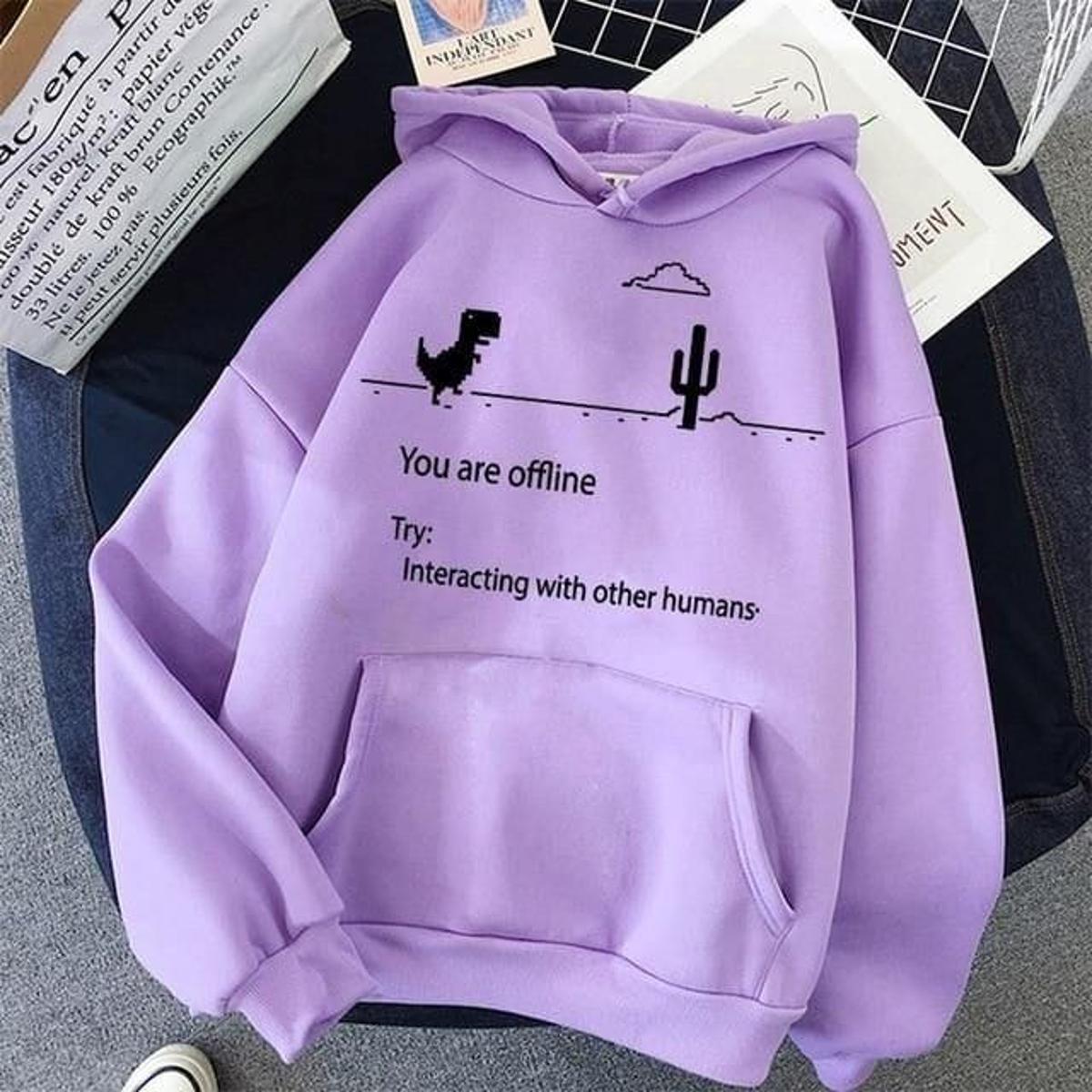 Purple You Are Offline Printed Fleece Full Sleeves Pull Over Hoodie For Women - HB INDUSTRIES - Hoodies & Sweatshirts - 