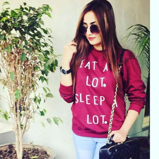 red eat a alot sleep alot sweatshirt for women export qualityred - HB INDUSTRIES - Hoodies & Sweatshirts - 
