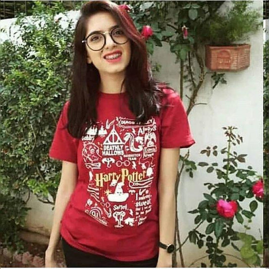 Red Harry Potter New Cotton Printed T - Shirt For Women - HB INDUSTRIES - Tops & T - Shirts - 