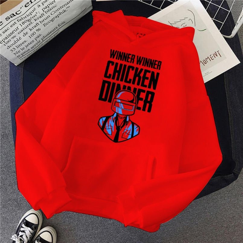 Red Pubg Winner Chicken Dinner Printed Fleece Full Sleeves Pull Over Hoodie For Men - HB INDUSTRIES - Hoodie & Sweatshirt - 