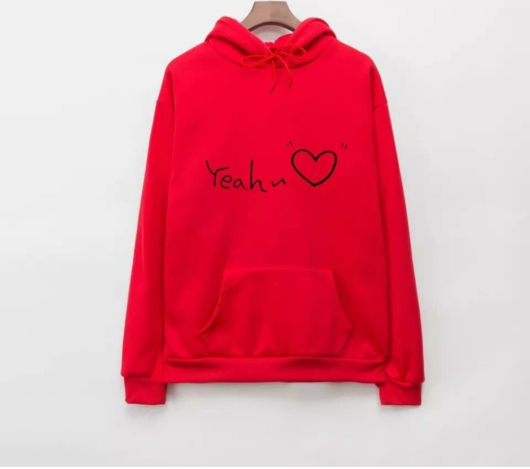 Red Yeah Fleece Full Sleeves Pull Over Hoodie For Women - HB INDUSTRIES - Hoodies & Sweatshirts - 
