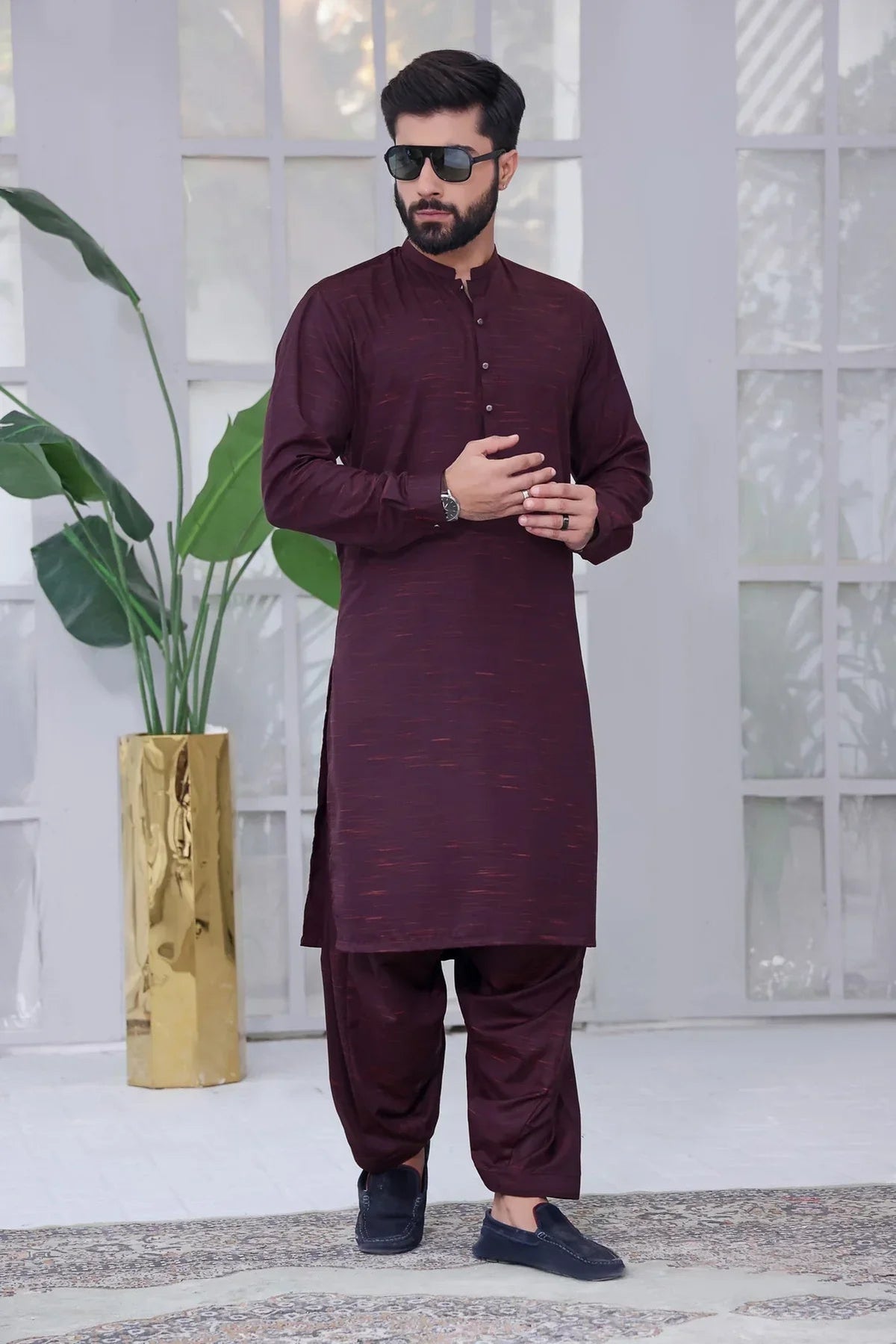 Regal Orchid: Purple Shalwar Kameez Ensemble for Men - HB INDUSTRIES - Shalwar Kameez - 