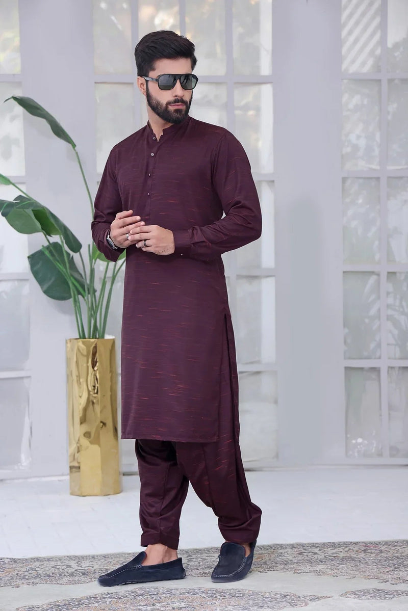 Regal Orchid: Purple Shalwar Kameez Ensemble for Men - HB INDUSTRIES - Shalwar Kameez - 