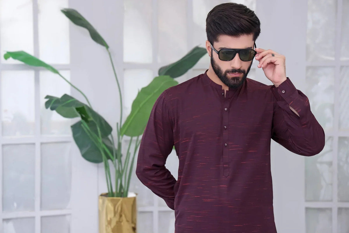 Regal Orchid: Purple Shalwar Kameez Ensemble for Men - HB INDUSTRIES - Shalwar Kameez - 